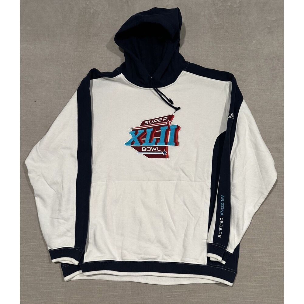 NWOT Reebok NFL Super Bowl XLII Hoodie Sweatshirt  Patriots Giants Size XL White
